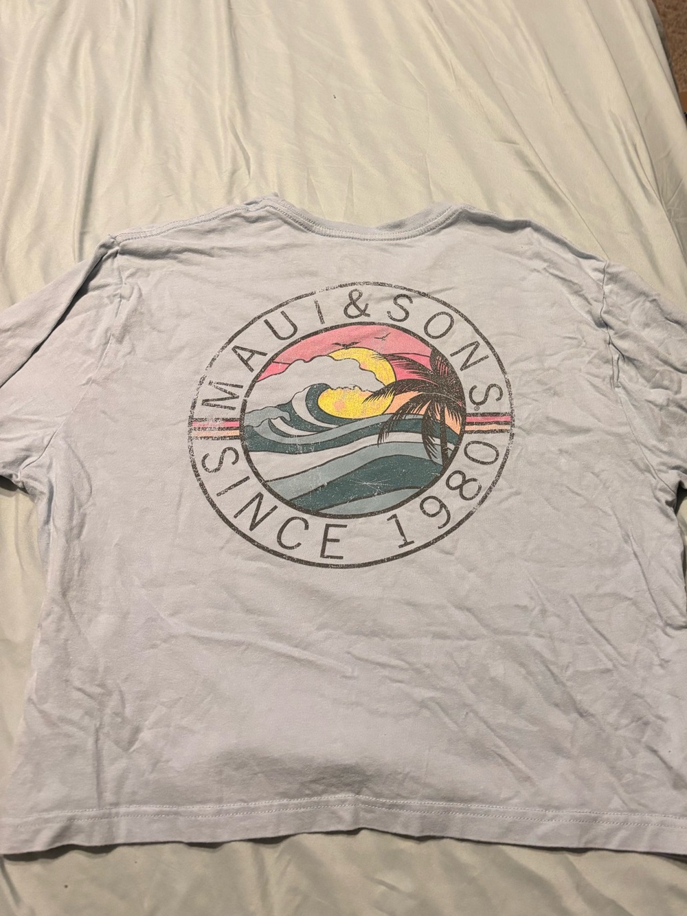 Maui & Sons Light Blue Graphic Tee - Sunset Wave Medium